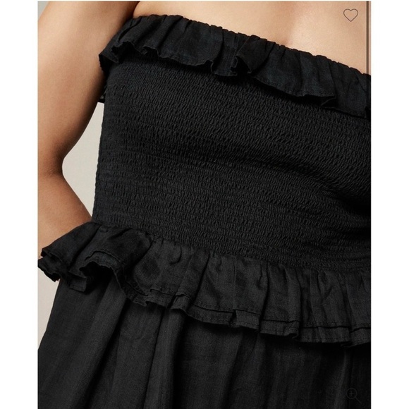 J.CREW Ravenna Dress in Ramie S Black Ruffle Strapless Smocked Beach Casual - Picture 4 of 4